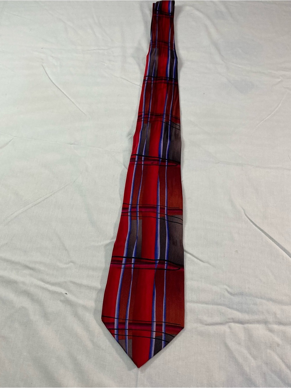 J. Garcia Red Plaid Tie with Blue and Black Stripes